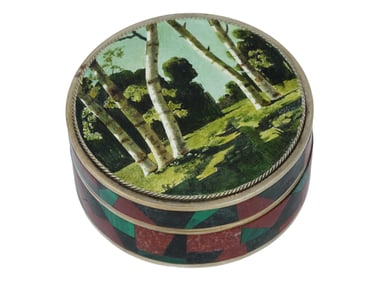 RUSSIAN SILVER ENAMEL GEMSTONE MOSAIC TRINKET BOX