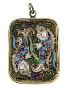 RUSSIAN 84 SILVER ENAMEL FISH ZODIAC SIGN PENDANT