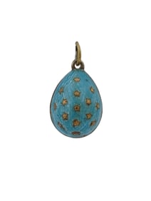 RUSSIAN GILT SILVER GUILLOCHE ENAMEL EGG PENDANT