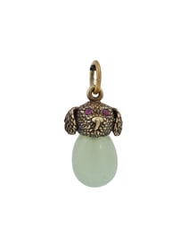 RUSSIAN GILT SILVER CARVED JADE DOG EASTER EGG PENDANT