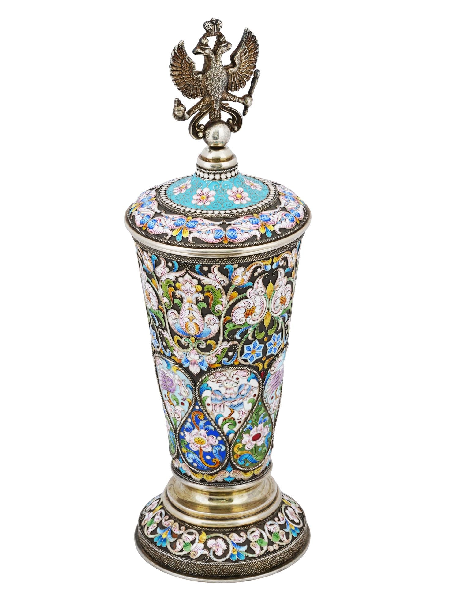 LARGE RUSSIAN SILVER CLOISONNE ENAMEL TROPHY CUP (1 of 12)