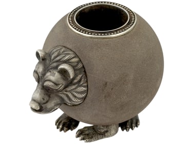 RUSSIAN SILVER MOUNTED SANDSTONE BEAR MATCH HOLDER