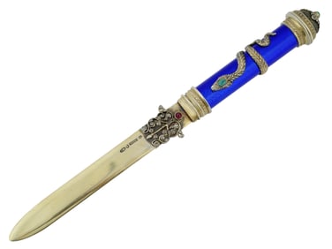 RUSSIAN SILVER GUILLOCHE GEMSTONES LETTER OPENER