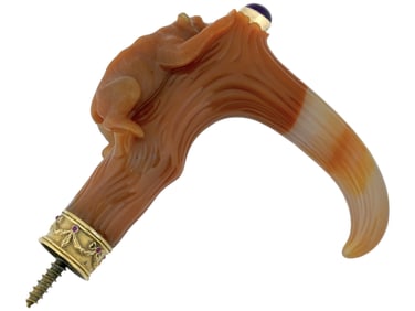RUSSIAN HONEY AGATE CANE HANDLE BEAR W AMETHYST