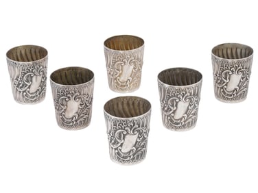 LOT OF 6 RUSSIAN SILVER GILT REPOUSSE WINE CUPS