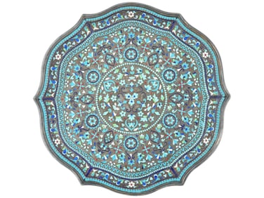 LARGE RUSSIAN SILVER CLOISONNE ENAMEL SERVING TRAY