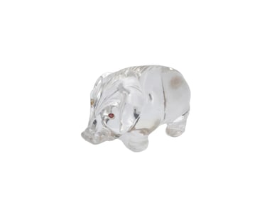 RUSSIAN GOLD RUBY CARVED ROCK CRYSTAL PIG FIGURINE