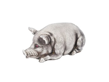 LARGE RUSSIAN SILVER FIGURE OF A PIG WITH RUBY EYES