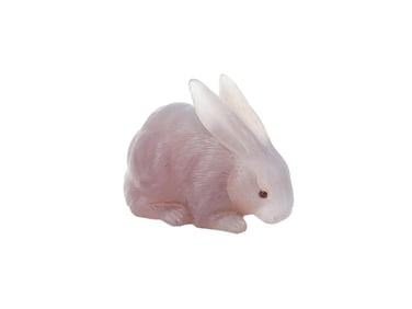 RUSSIAN CARVED PINK AGATE RUBY FIGURE OF A RABBIT