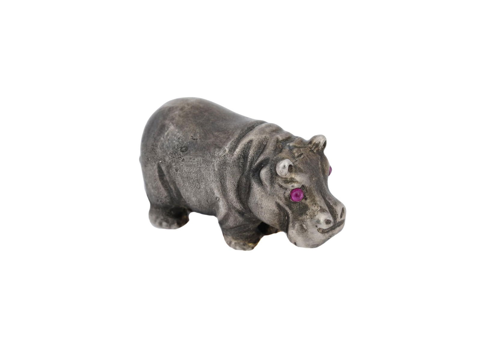 RUSSIAN SILVER HIPPO FIGURINE WITH RUBY STONE EYES (1 of 9)