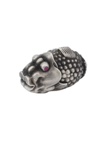 RUSSIAN 84 SILVER RUBY STONE EYES FIGURINE OF FISH