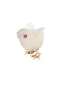 RUSSIAN SILVER CARVED AGATE RUBY EYES CHICK FIGURINE