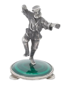 RUSSIAN SILVER DANCING MAN FIGURE ON MALACHITE STAND