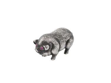 RUSSIAN SILVER FIGURE OF A PIG WITH RUBY EYES