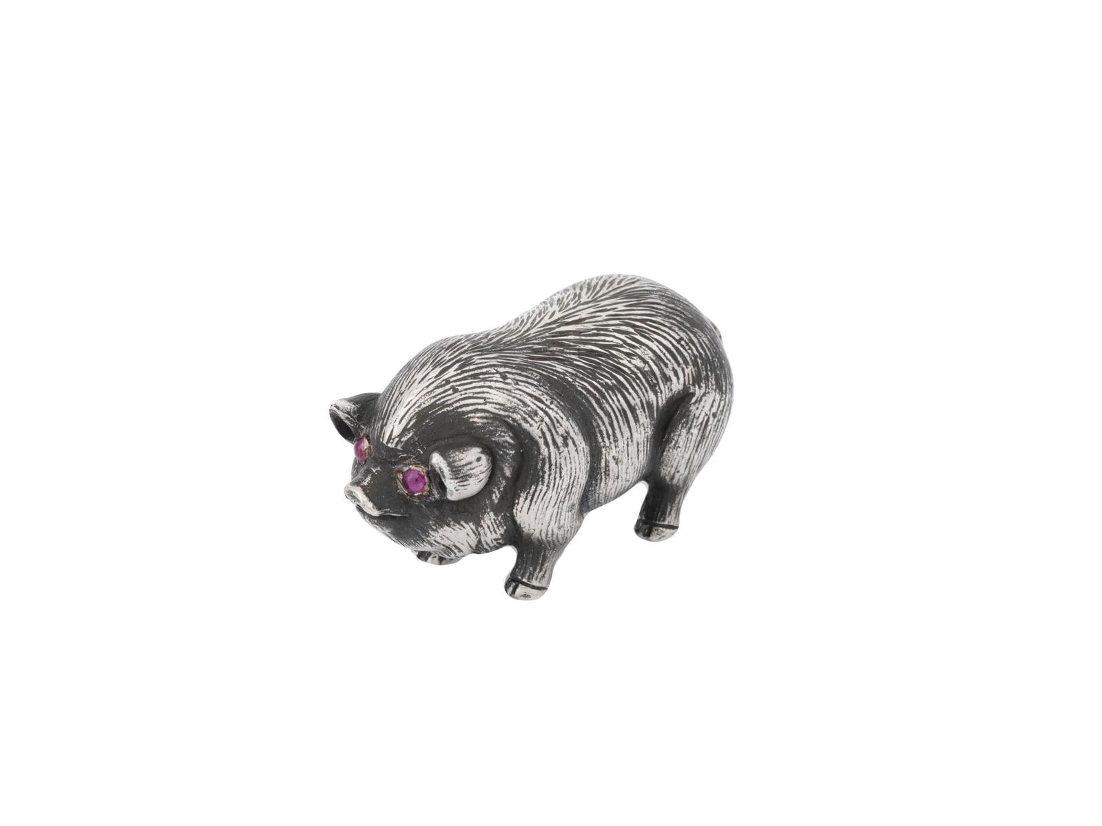 RUSSIAN SILVER FIGURE OF A PIG WITH RUBY EYES (1 of 8)