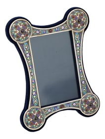 RUSSIAN SILVER CLOISONNE ENAMEL GEMS PHOTO FRAME