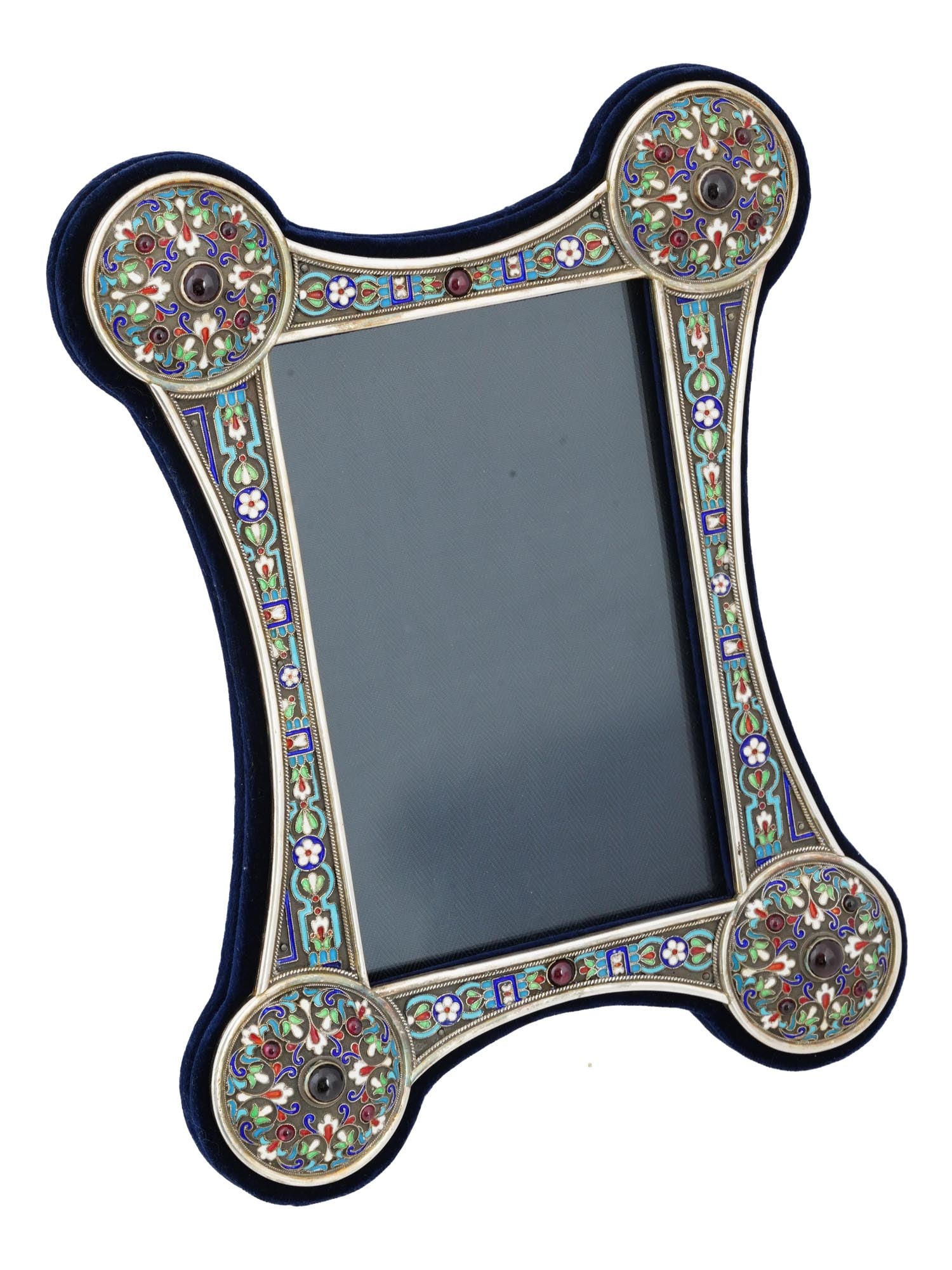 RUSSIAN SILVER CLOISONNE ENAMEL GEMS PHOTO FRAME (1 of 6)