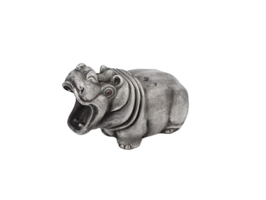 RUSSIAN 84 SILVER HIPPO FIGURINE W RUBY STONE EYES