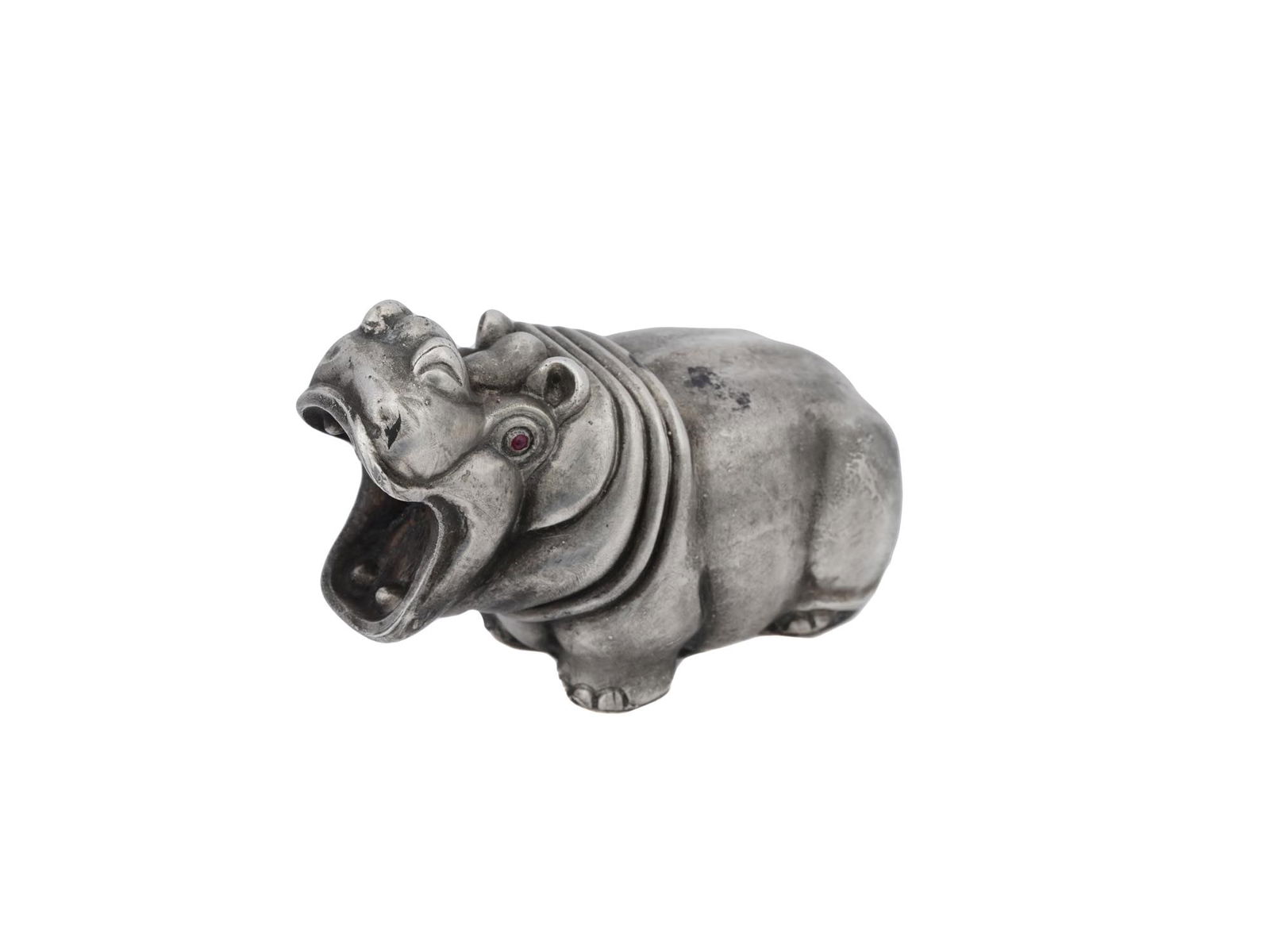 RUSSIAN 84 SILVER HIPPO FIGURINE W RUBY STONE EYES (1 of 8)