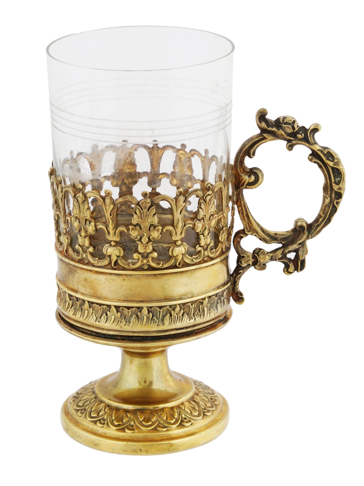 RUSSIAN GILT SILVER TEA GLASS HOLDER WITH CUP (1 of 6)