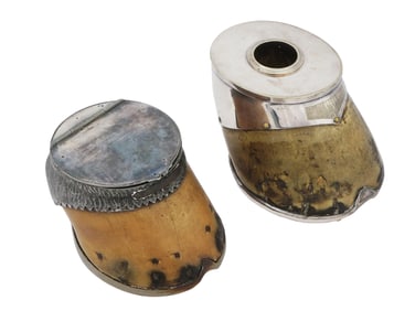 VINTAGE ENGLISH SILVER PLATED HORSE HOOF BOX CANDLEHOLDER