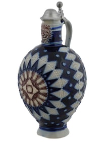 ANTIQUE GERMAN COBALT BLUE GLAZED STONEWARE JUG