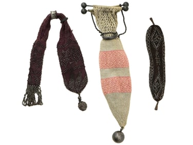 THREE VICTORIAN BEADED AND KNITTED MISERS PURSE
