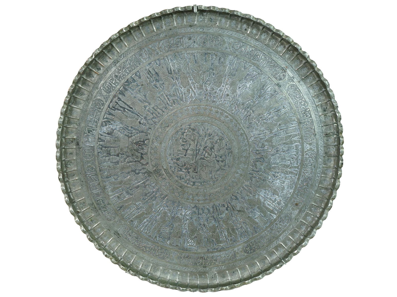 LARGE PERSIAN ETCHED TINNED COPPER SERVING TRAY (1 of 7)