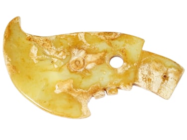ANTIQUE CHINESE HAND CARVED JADE NOTCHED AX HEAD