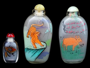 VINTAGE ORIENTAL CHINESE REVERSE PAINTED SNUFF BOTTLES