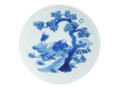 ANTIQUE CHINESE EXPORT BLEU DE HUE PORCELAIN PLATE