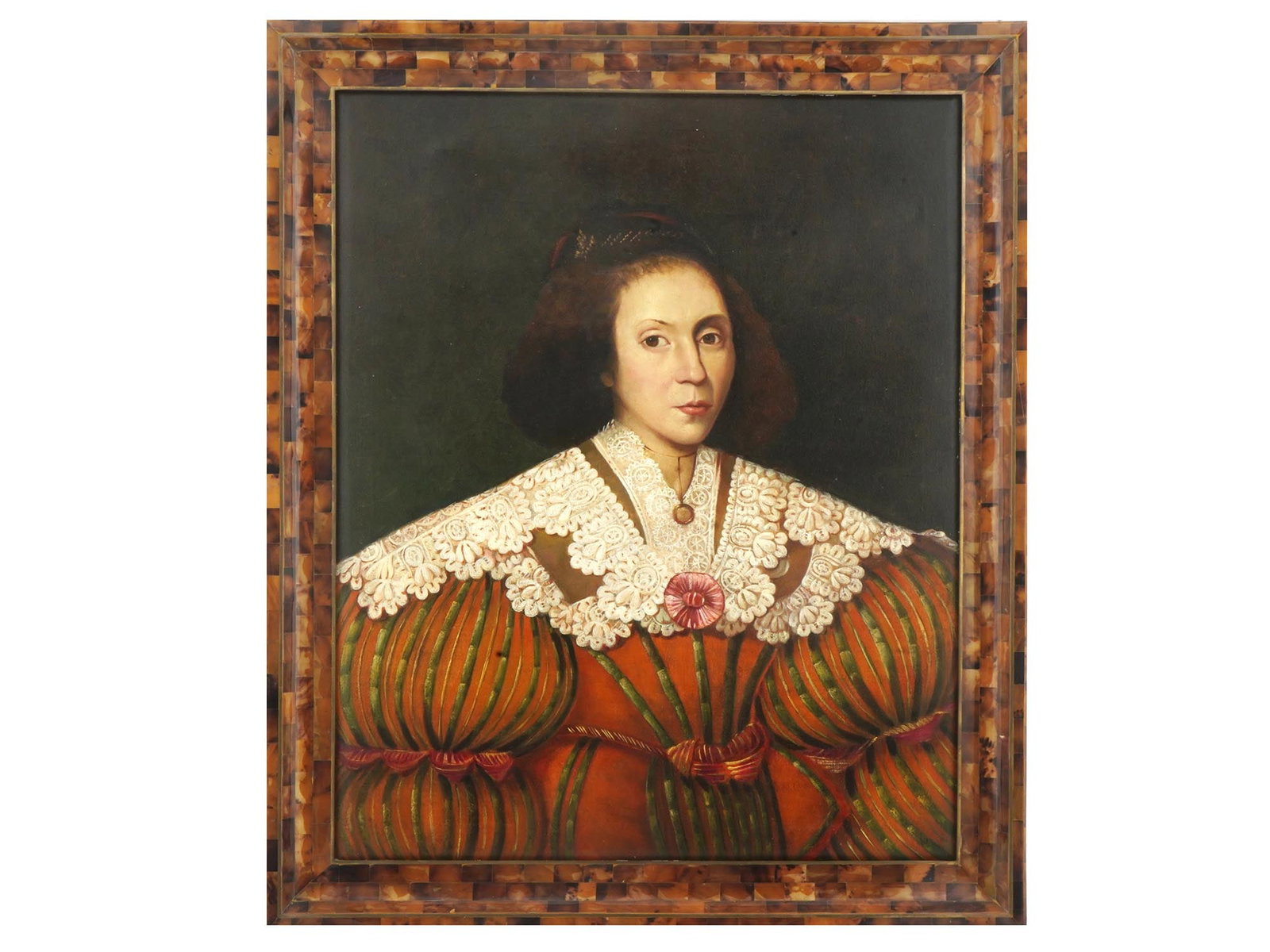AFTER EDWARD BOWLER ENGLISH FEMALE PORTRAIT PAINTING: Oil on canvas painting. After the portrait of Mary of Orange by Edward Bowler, active ca. 1635 to 1667, an English portrait painter. The artwork depicts a half-length portrait of a noble woman in an o