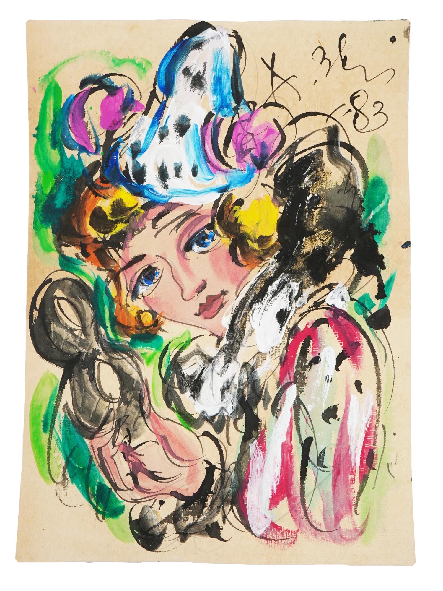 RUSSIAN WOMAN MIXED MEDIA PAINTING BY ANATOLY ZVEREV (1 of 4)