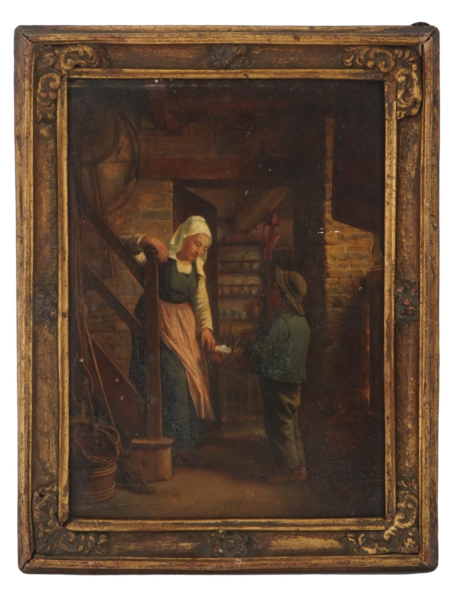 ANTIQUE 19TH C FRENCH GENRE OIL PAINTING BY BOUCHAUD (1 of 7)