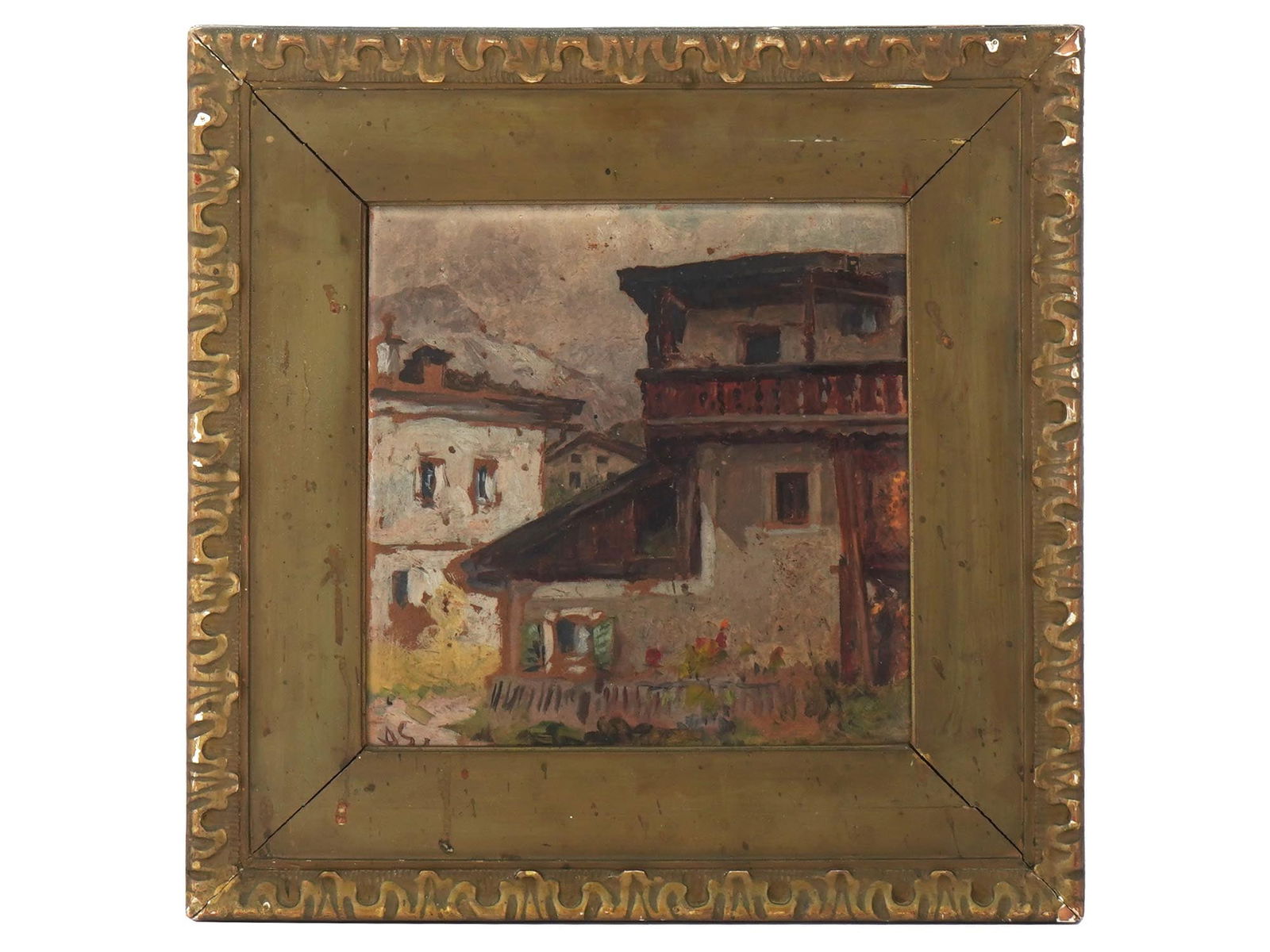 ANTIQUE AUSTRIAN HOUSE OIL PAINTING BY ANTON SCHRODL (1 of 6)