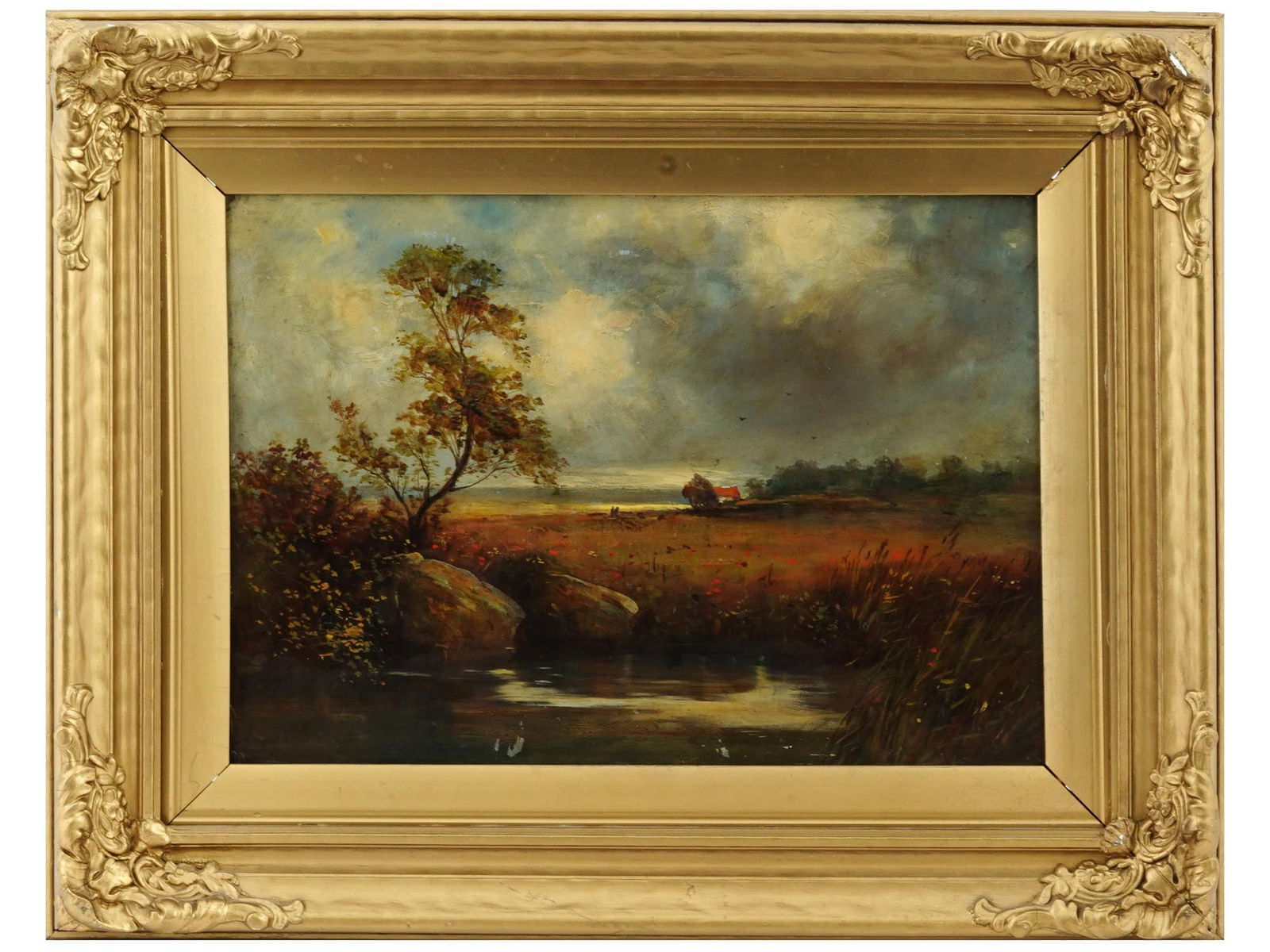 ANTIQUE AUTUMN LANDSCAPE OIL PAINTING SIGNED (1 of 5)
