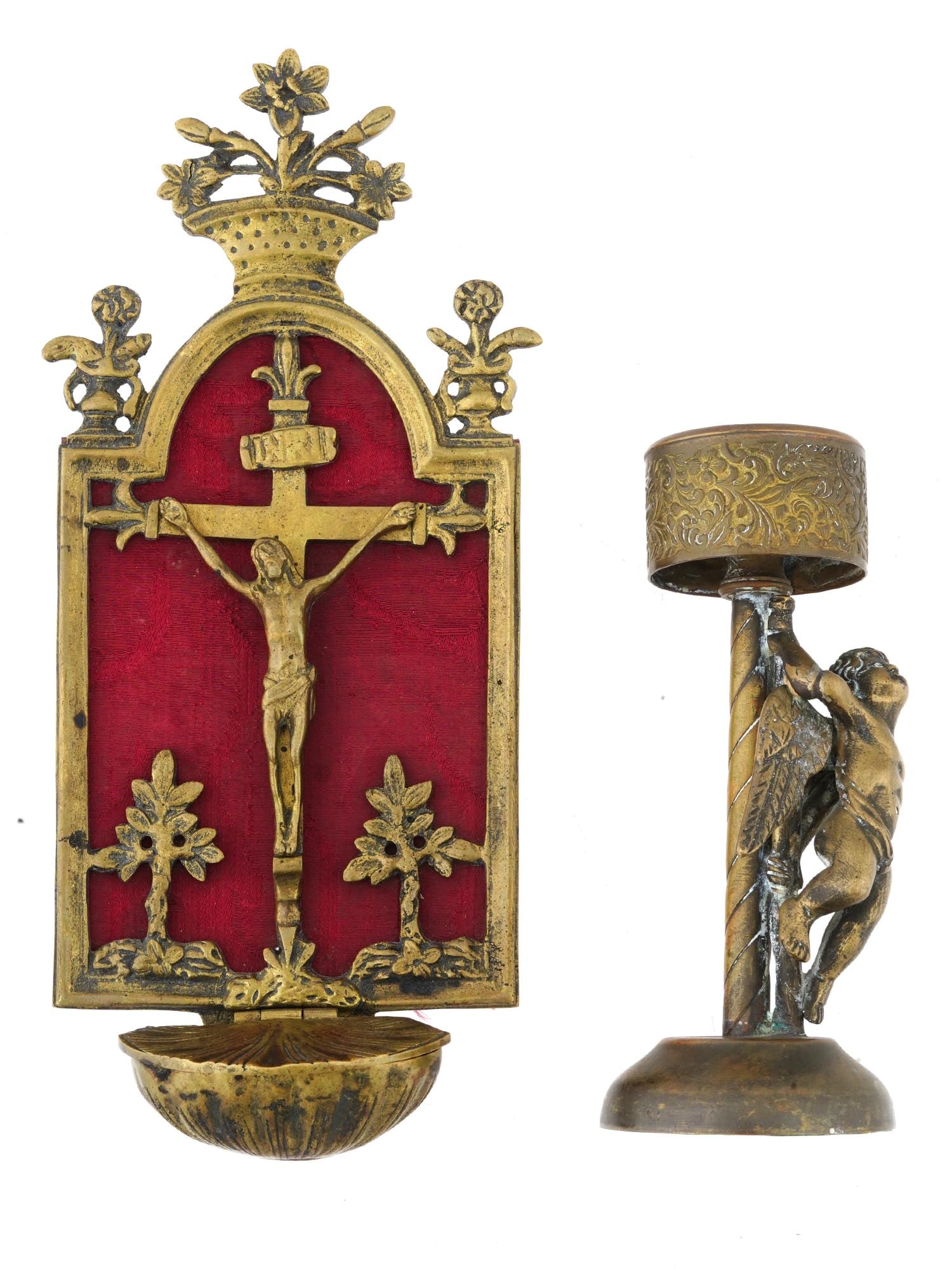 ANTIQUE HOLY WATER FONT AND BRONZE CANDLE HOLDER (1 of 6)