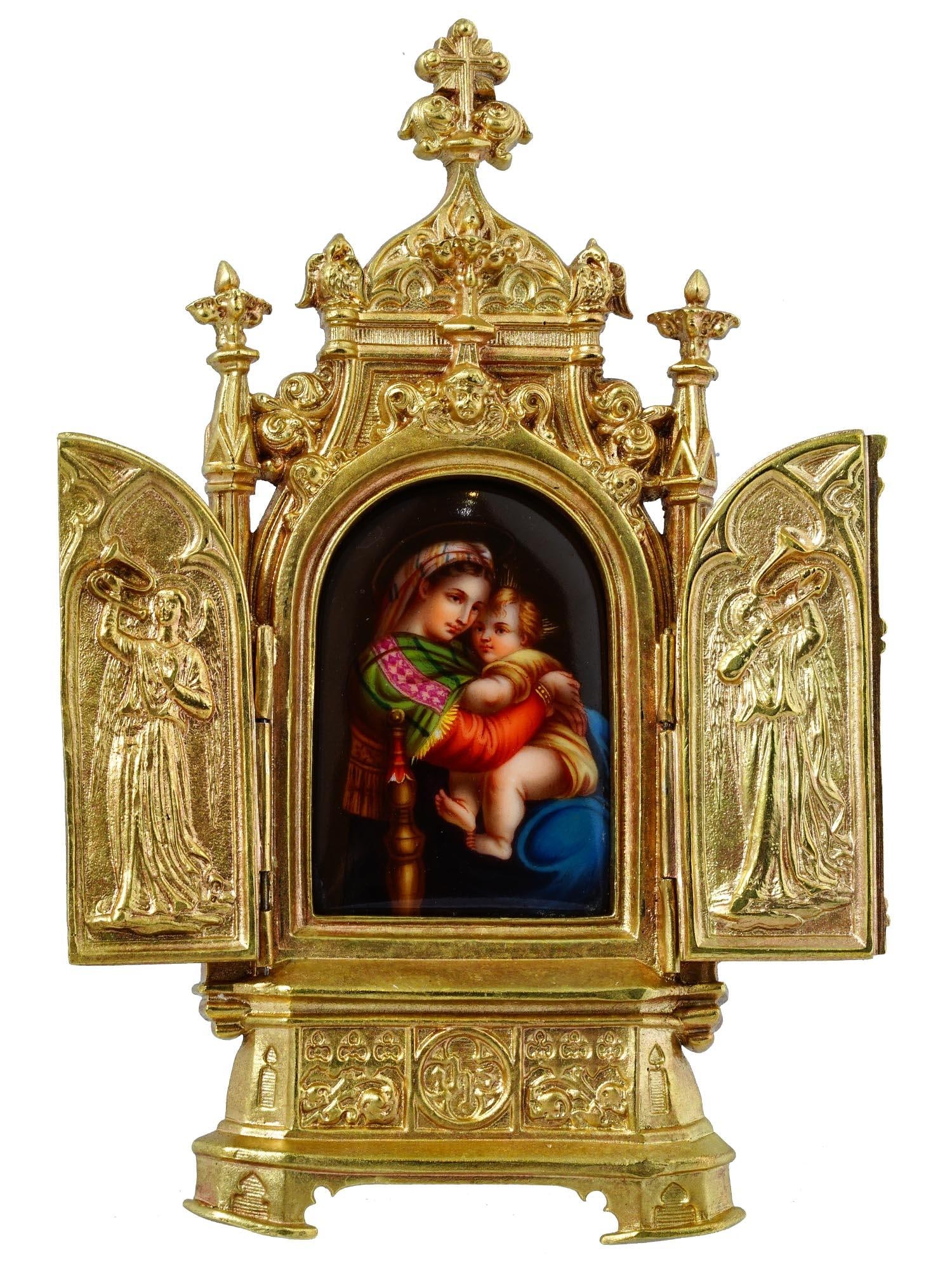 GERMAN BRONZE ALTAR W MADONNA MINIATURE BY RAPHAEL (1 of 8)