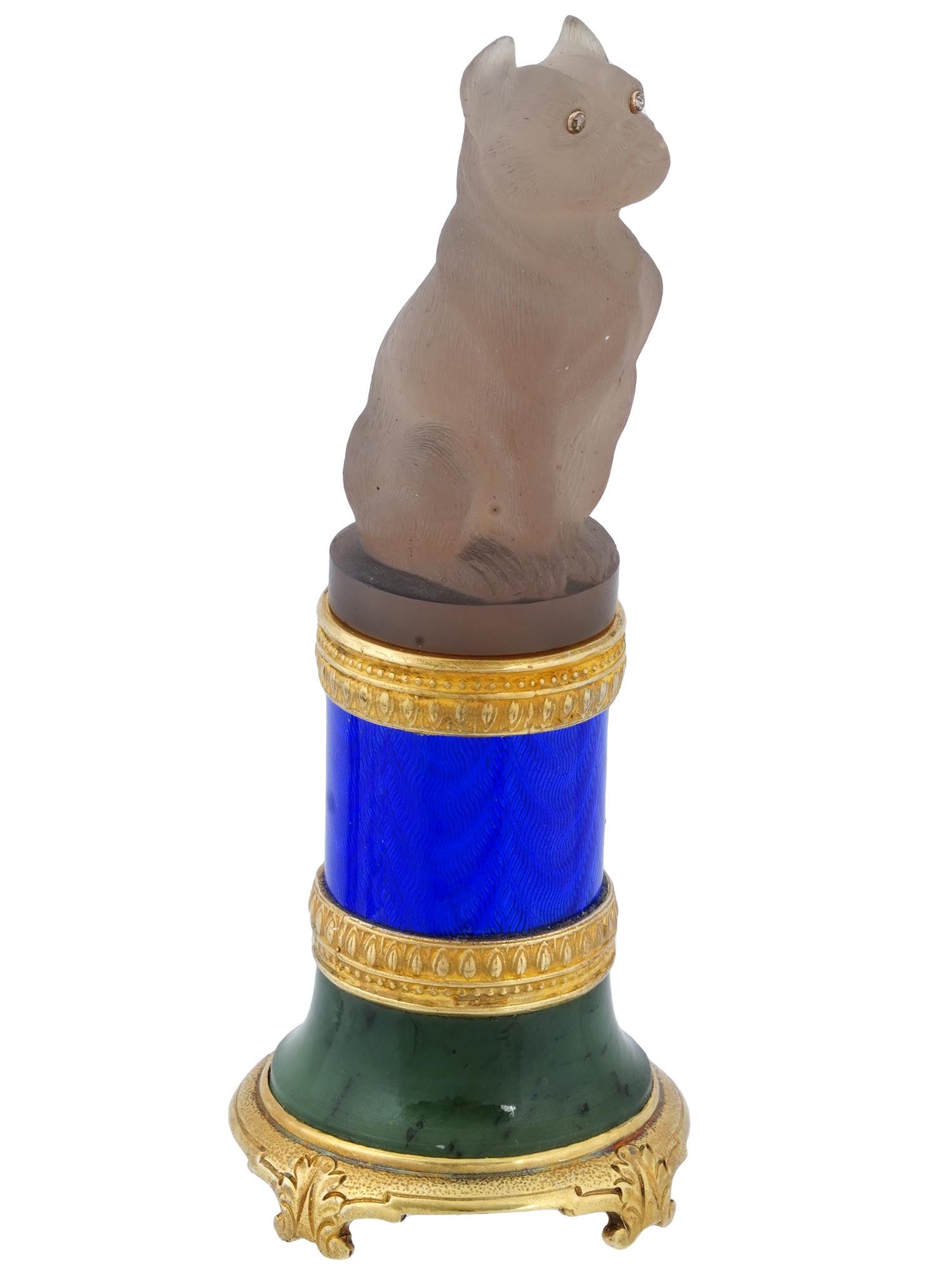 RUSSIAN SILVER ENAMEL JADE CHALCEDONY BULLDOG FIGURE (1 of 9)