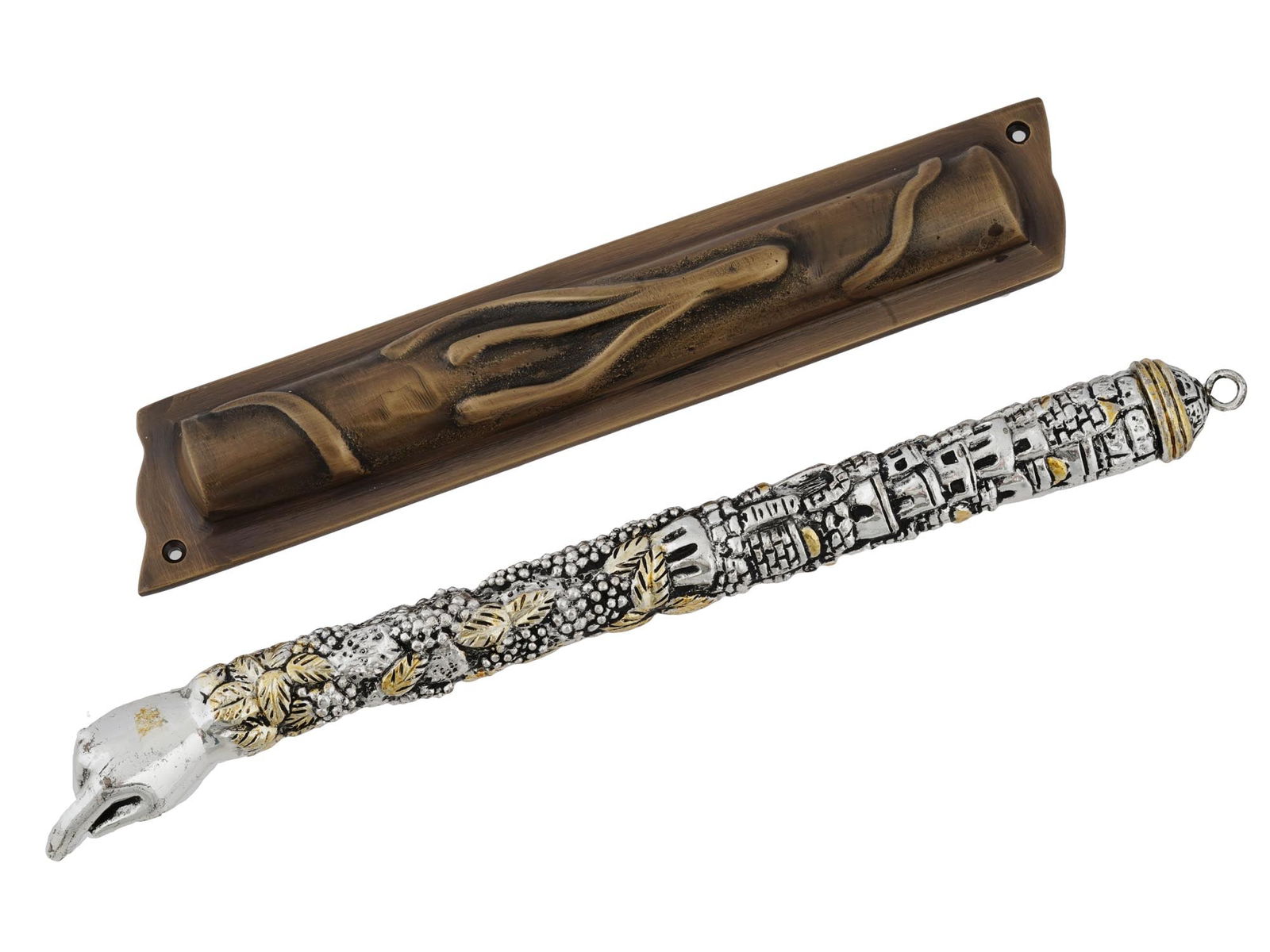 JUDAICA SILVER PLATED TORAH POINTER AND MEZUZAH (1 of 4)