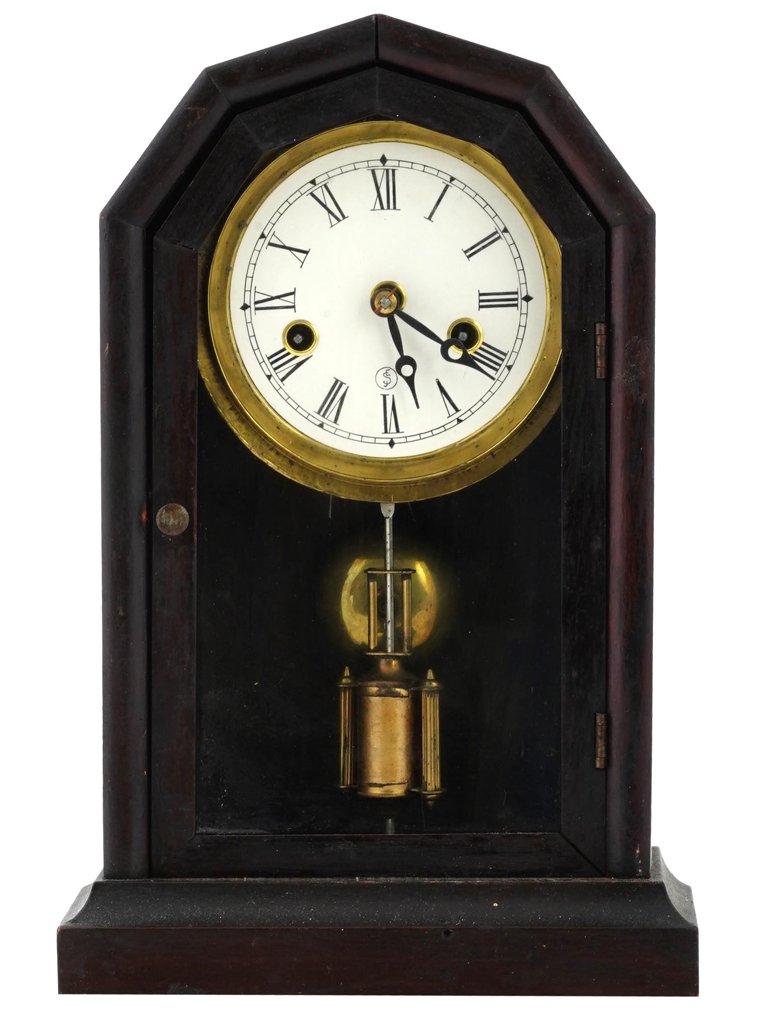 ANTIQUE MAHOGANY WOOD MANTEL CLOCK WITH PENDULUM (1 of 7)