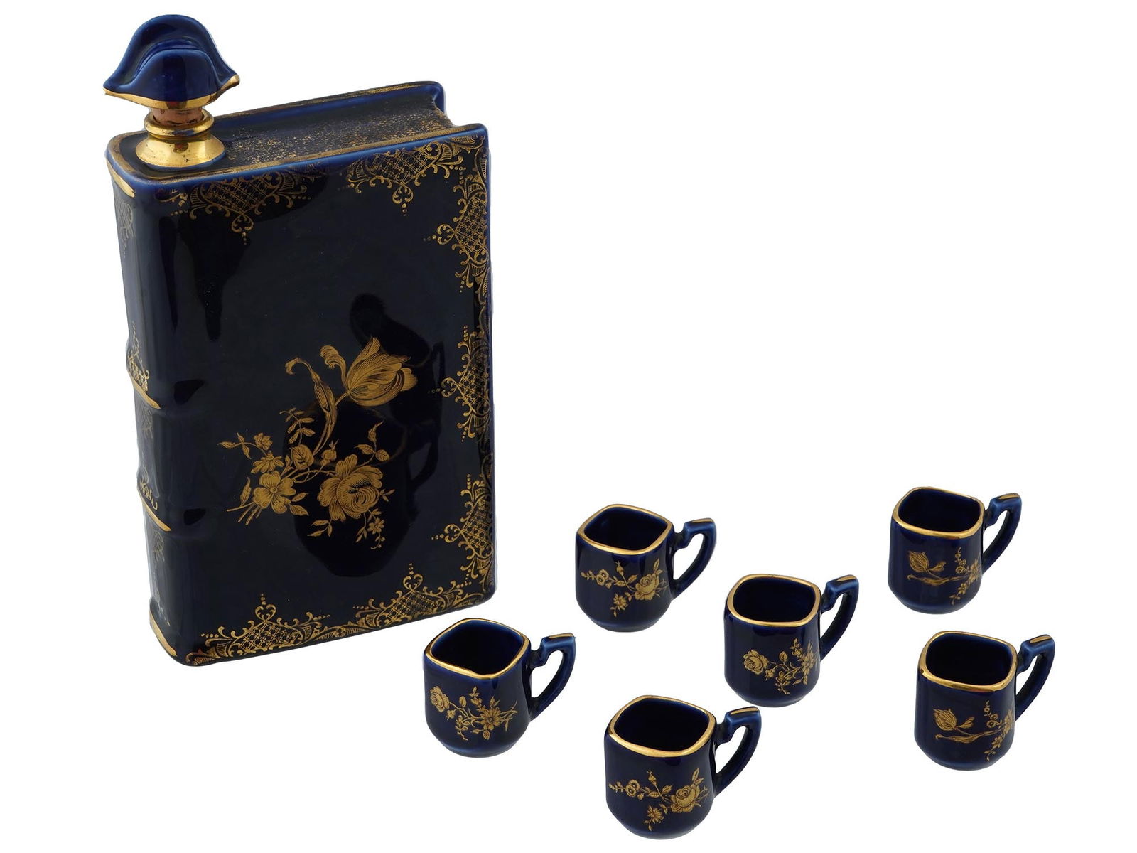 FRENCH LIMOGES PORCELAIN SET NAPOLEON DECANTER 6 CUPS (1 of 10)