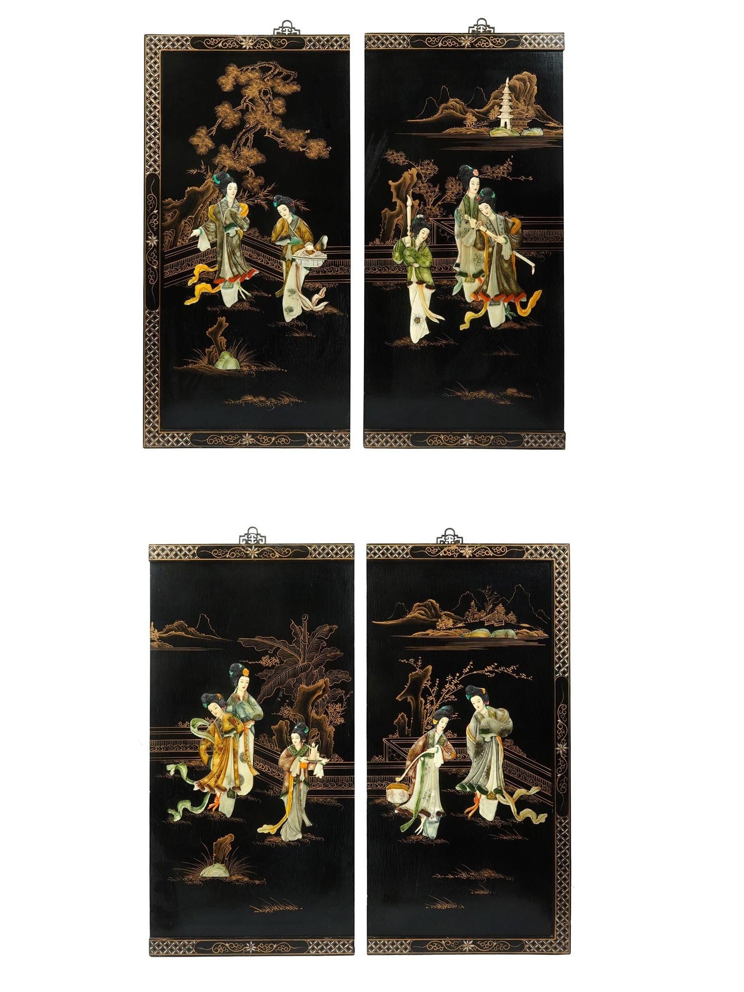 CHINESE LACQUERED MOTHER OF PEARL WALL PANELS SET (1 of 9)