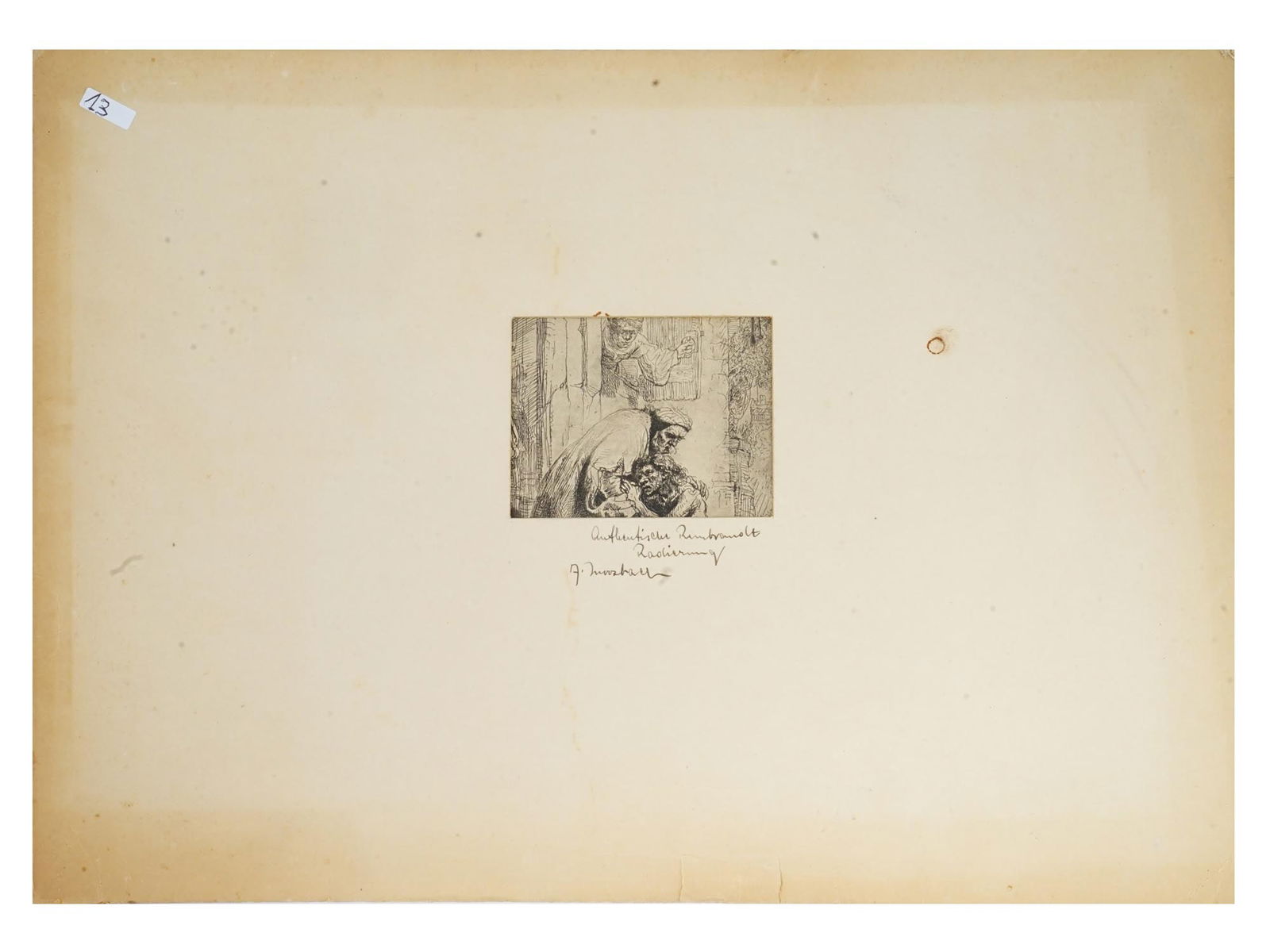 ANTIQUE DUTCH GENRE SCENE ETCHING BY REMBRANDT (1 of 3)