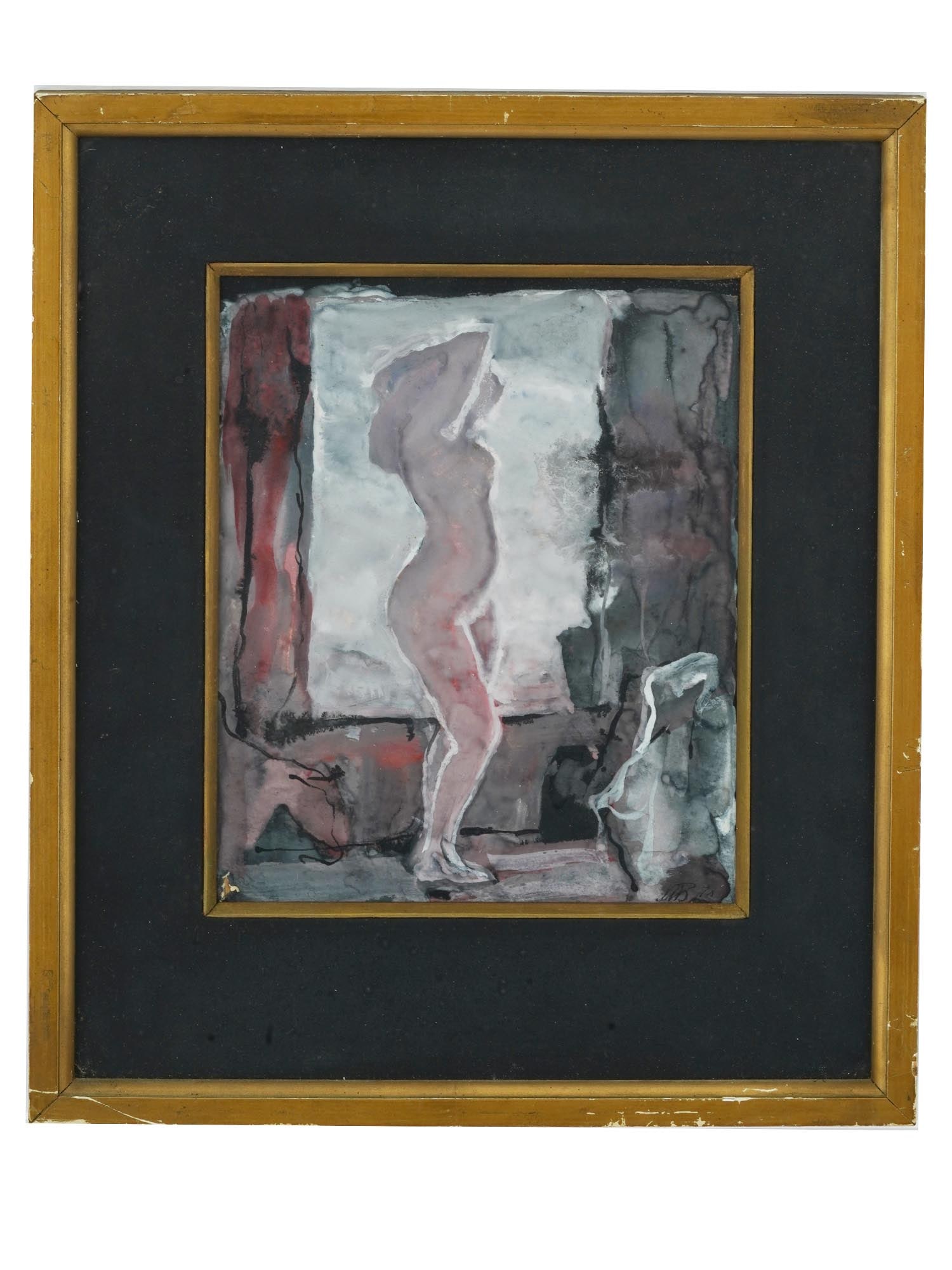 GEORGIAN NUDE MIXED MEDIA PAINTING BY PYOTR BLETKIN: Pyotr Peter Bletkin, Georgian, 1903 to 1988, mixed media painting on paper depicting a portrait of a nude woman, 1978. Signed with initials and dated, lower right. Framed. Pyotr Mikhailovich Bletkin w