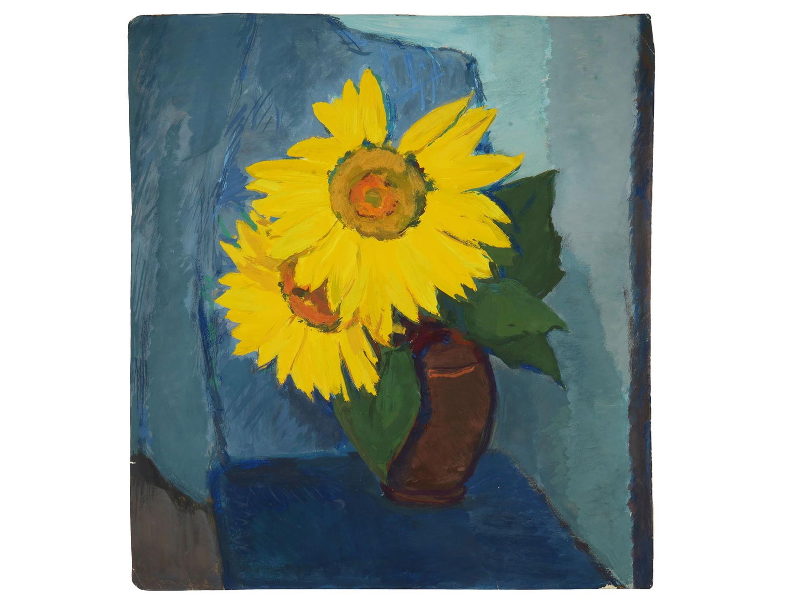 GEORGIAN FLOWER GOUACHE PAINTING BY PYOTR BLETKIN: Pyotr Peter Bletkin, Georgian, 1903 to 1988, gouache painting on paper depicting a still life with flowers, 1960. Signed and dated, on the backside. Pyotr Mikhailovich Bletkin was a famous Soviet and