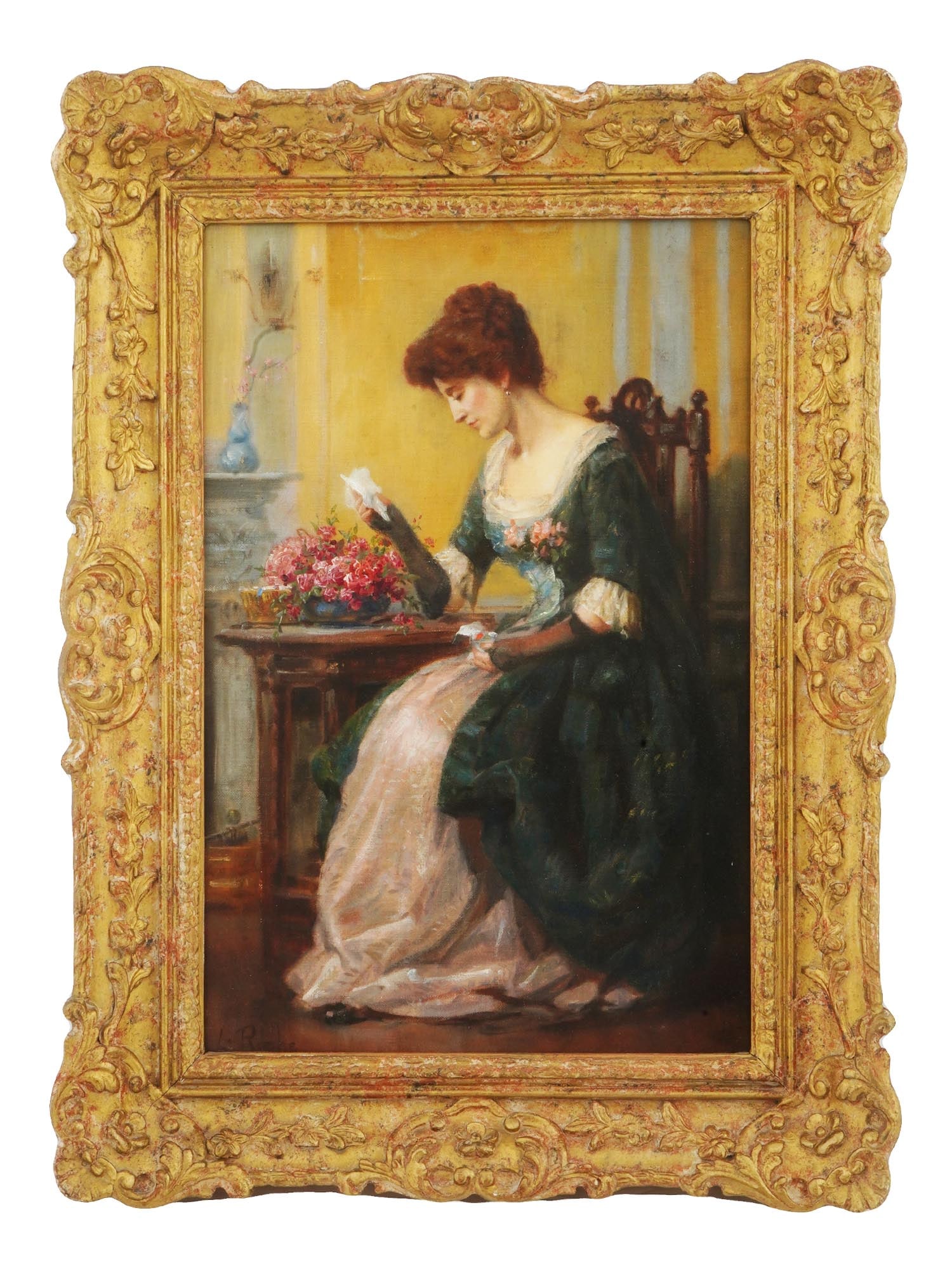 ANTIQUE 19TH C OIL PAINTING ATTR TO LEO ROCHE (1 of 4)