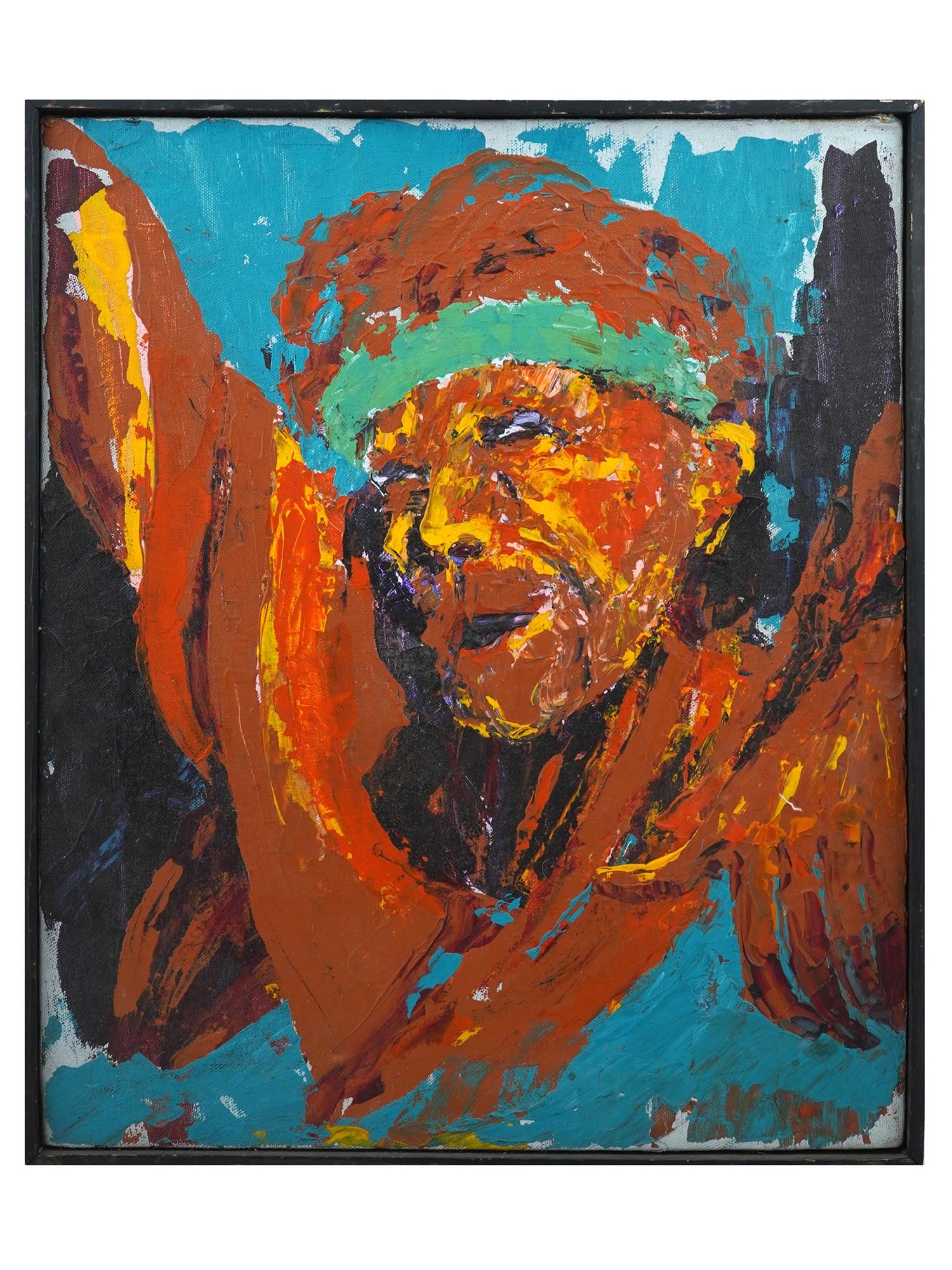 LEROY NEIMAN AMERICAN SCHOOL PORTRAIT OIL PAINTING: An American LeRoy Neiman School oil painting on canvas depicting a sports portrait of a man, probably a portrait of a famous Czech tennis player Ivan Lendel. Unsigned. Circa: 1980s. Framed. LeRoy Neim