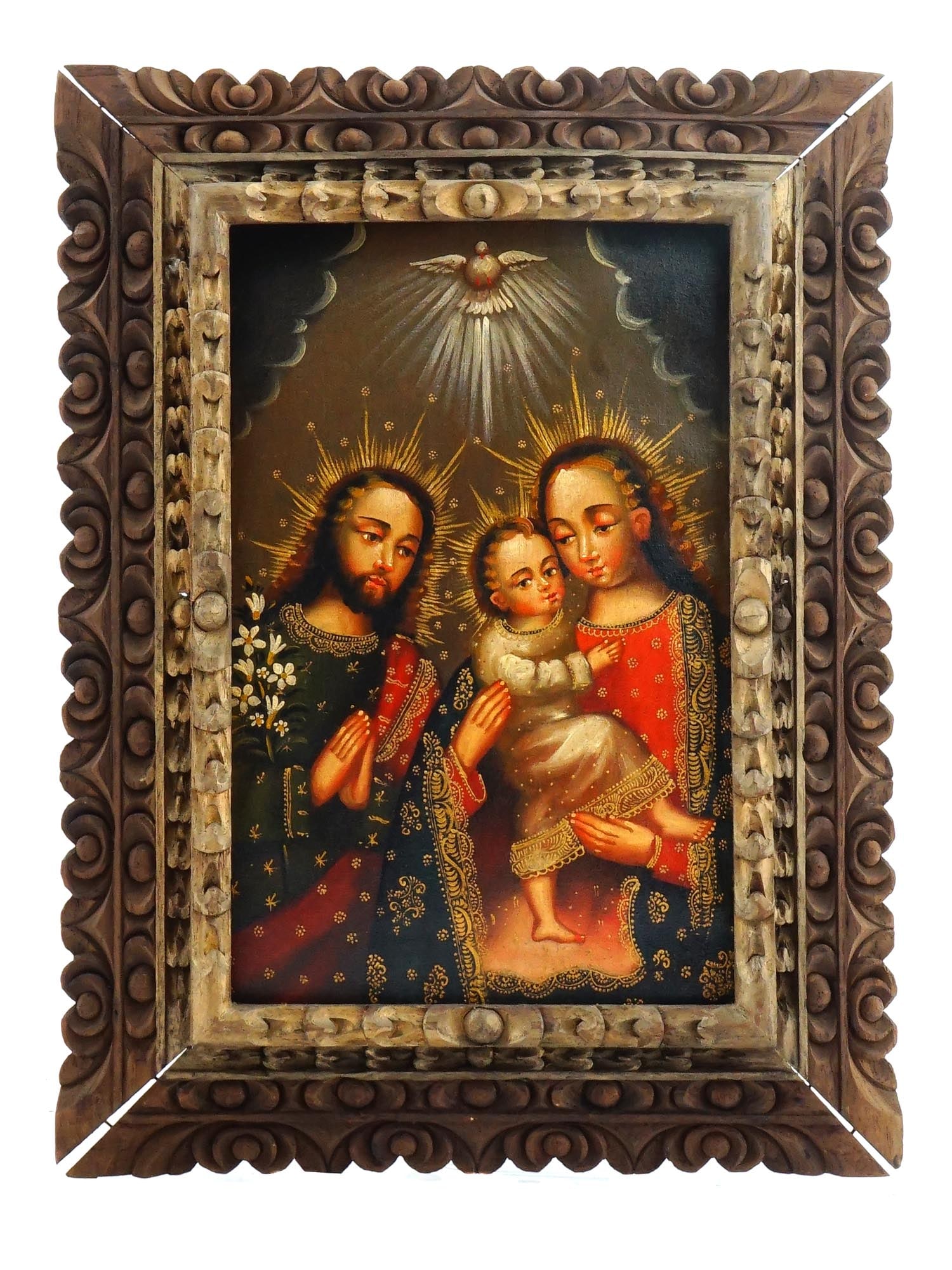 SPANISH SCHOOL COLONIAL HOLY FAMILY ICON PAINTING (1 of 5)