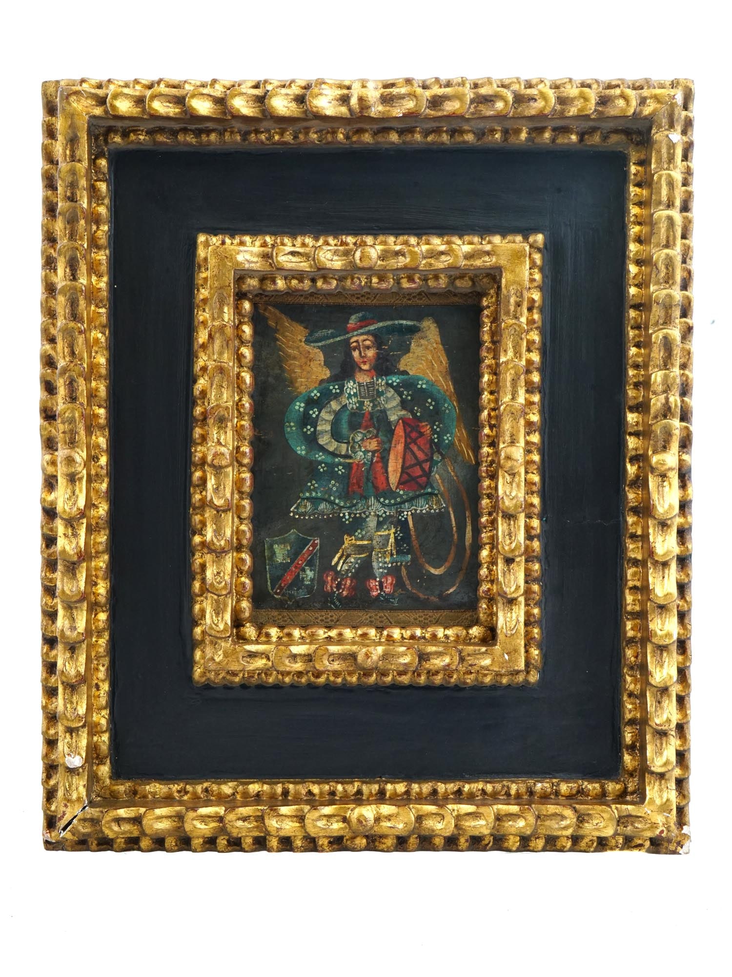 SPANISH COLONIAL PERU ARCANGEL ARCABUCERO ICON PAINTING (1 of 4)